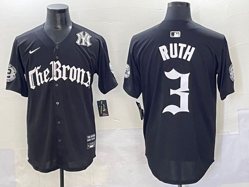 Men 2025 New York Yankees 3 Ruth Black Five generations Joint Name Nike MLB Jersey style 8